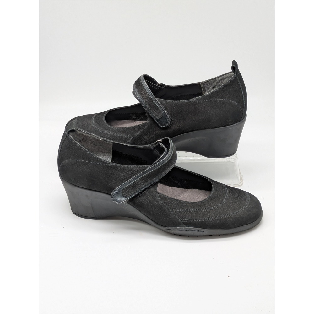 Aerosoles Black Suede Mary Jane Wedge Comfort Shoes Hook Loop Women's Size 9M